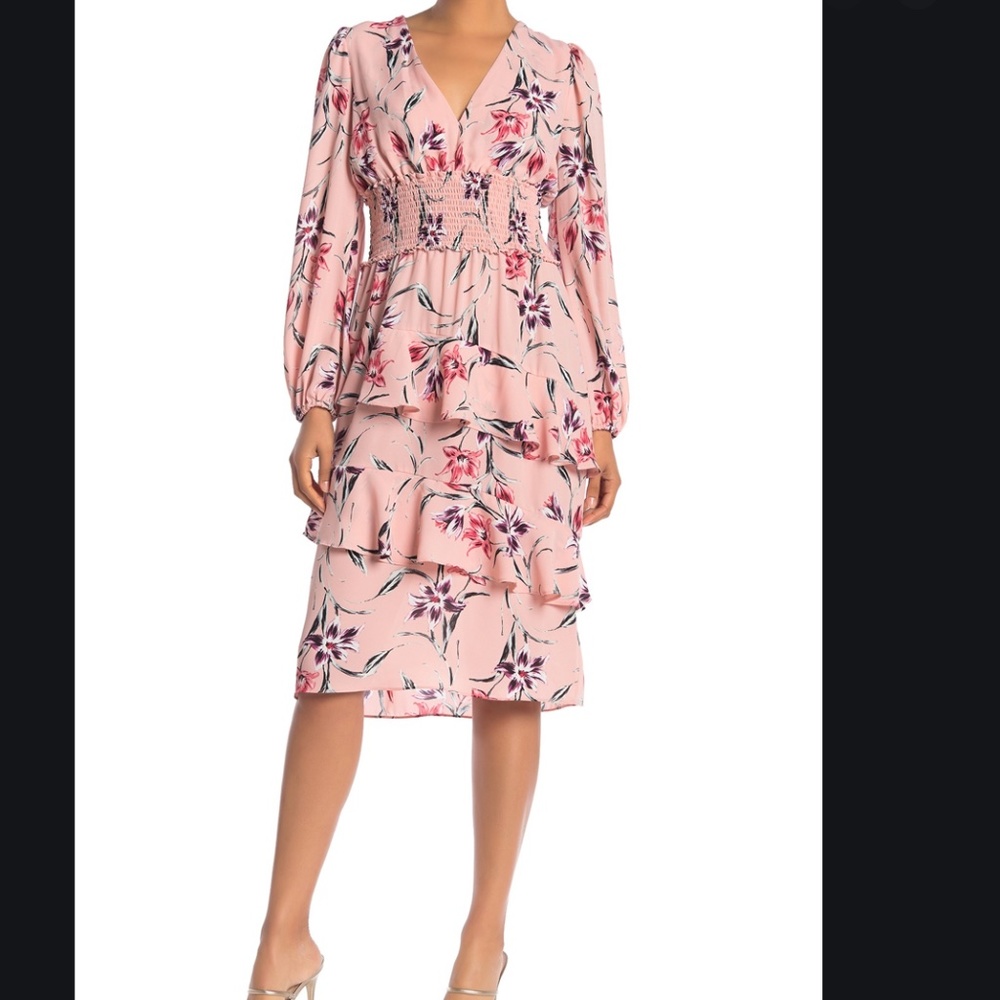 NEW Free Press V-Neck Long Sleeve Floral Dress, L